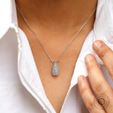 Pave Diamond Teardrop Necklace, Solid Gold Lab Grown Diamond Necklace, Minimalist Pear Shaped Chain Pendant, Daily Wear Necklace