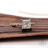 Princess Moissanite Ring, 1.5ct Moissanite Ring, Yellow Gold Art Deco Ring, Milgrain Engagement Ring, Claw Prong Ring, Promise Ring Women