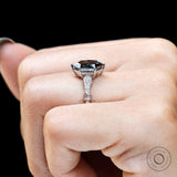 Step Cut Hexagon Dark Grey Moissanite Ring, Vintage Engagement Ring, 14K White Gold Art Deco Ring, Milgrain Promise Ring, Proposal Ring