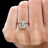 3 CT Fat Pear Unique Custom Cut Lab Grown Diamond Ring, Georgian Style Round Shank Vintage Ring in Yellow Gold, Antique Engagement Ring