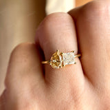 Toi Et Moi Double Stone Engagement Ring Two Stone 14k Yellow Gold Ring Pear Champagne & Princess Moissanite Ring You And Me Ring For Women
