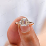 Stunning Emerald Three Stone Moissanite Ring - Perfect for Proposing! Elegant Trilogy Moissanite Ring with Trapezoid Accents