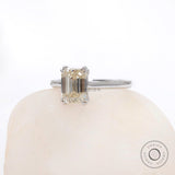 Solitaire Emerald Cut Moissanite Engagement Ring in 10k White Gold Off White Color Stone Double Claw Prong Cathedral Promise Ring For Women