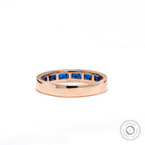 Princess Blue Sapphire Channel Set Wedding Band, Half Eternity Anniversary Band, Color Wedding Band, Blue Channel Set Ring, 14k Rose Gold