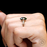 2.94 Ct Blue Green Old Mine Cut Oval Moissanite Ring, Edwardian Style Milgrain Engagement Ring, Art Deco Ring For Women, Triple Prong Set