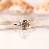 2.1 CT Champagne Color Old Mine Cushion Cut Moissanite Engagement Ring East to West Bezel Set In 10/14/18K Yellow Gold Wedding Ring For Her