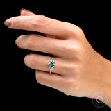 Vibrant Green Moissanite Cluster Ring - Exquisite Yellow Gold Princess Cut Gemstone Ring, Radiant Color Stone Ring