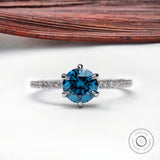 1 CT Fancy Vivid Blue Lab Grown Diamond Engagement Ring, Unique Pave Set Diamond Ring for Her, 6 Claw Prong Ring, Anniversary Gift
