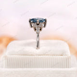 East West Princess Cut Blue Lab Grown Diamond Cluster Engagement Ring Color Diamond Ring Multi Stone Wedding Ring Unique Bridal Diamond Ring