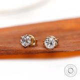 4 MM OEC Round Cut Moissanite Earrings, Push/Screw Back Studs Earrings In 14K Yellow Gold, Old Cut Earrings, Vintage Moissanite Studs