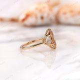 Pear Champagne Three Stone Ring, Old Cut Three Stone Ring, Old Mine Cut Ring, Georgian Ring Gold, OEC Side Stones, Champagne Teardrop Ring