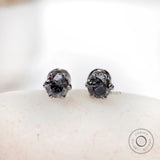 5 MM Old European Cut Grey Moissanite Stud Earrings, Unique White Gold Claw 6 Prong Studs, Delicate Minimalist Statement Earrings