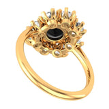 Old European Cut Round Black Moissanite Engagement Ring, 10K/14K/18K Solid Yellow Gold Cluster Halo Proposal Ring, Floral Bridal Ring