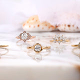 IGI Certified Round Lab Diamond Halo Engagement Ring, Halo Blossom Ring, Starburst Gold Ring, Cluster Diamond Ring, Wedding Ring Womens