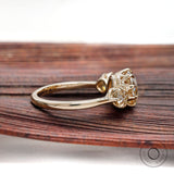 Three Stone Champagne Moissanite Vintage Engagement Ring OEC Georgian Three Stone Ring Antique Old Cut 3 Stone Ring 14k Yellow Gold
