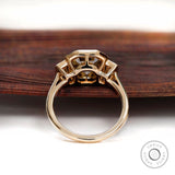 4 CT Fat Emerald Cut Champagne Moissanite Ring, Unique Vintage Style Bezel Set Three Stone Ring, Baguette Accent Stone, Promise Ring