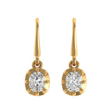 Old Mine Cut Elongated Cushion Moissanite Dangle Drop Earrings, 10k/14k/18k Solid Yellow Gold Ear Wire Earrings, Georgian Style Earrings