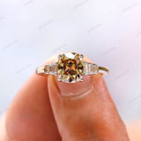 Elongated Cushion Champagne Moissanite Ring, Champagne Engagement Ring, Old Mine Cut Ring, Cluster Wedding Ring, Solid Gold Statement Ring