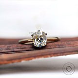 Elongated Old Mine Cut Moissanite Engagement Ring, Classic Off White Solitaire Two Tone Ring, Vintage Style Anniversary Rings For Women