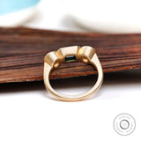 Three Stone Moissanite Engagement Ring, Three Stone Vintage Gold Ring, Vintage Bezel Ring, OEC Champagne Side Stones, Green Moissanite Ring