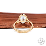 Oval Moissanite Engagement Ring Split Shank Half Bezel Old Mine Cut Floating Setting 14k Gold Statement Ring for Women Unique Design