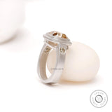 OMC Cushion Dark Champagne Moissanite Engagement Ring, Large Stone Ring, Three Stone Vintage Ring, Matte Finish Euro Shank Ring, Gold Rings