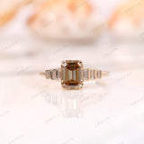 Champagne Moissanite Ring Cluster, Emerald Cut Champagne Ring, 14K Gold Cluster Ring, Baguette Accent Ring, Step Cut Ring, Anniversary Ring