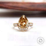 Vintage Glamour: Antique Style 6ct Pear Moissanite Teardrop Ring with Champagne Sparkle, Engagement Ring with Old Mine Cut, Gift For Her