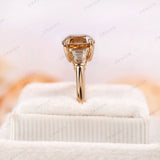 Elongated Cushion Champagne Moissanite Ring, Champagne Engagement Ring, Old Mine Cut Ring, Cluster Wedding Ring, Solid Gold Statement Ring