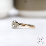 Elongated Old Mine Cut Moissanite Engagement Ring, Classic Off White Solitaire Two Tone Ring, Vintage Style Anniversary Rings For Women