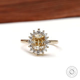 Champagne Moissanite Halo Engagement Ring Elongated Cushion Old Mine Cut Moissanite Ring Cathedral Shank Wedding Promise Color Stone Ring