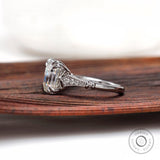 Art Deco Moissanite Ring, Emerald Cut Engagement Ring, 14k White Gold Ring, Double Claw Prong Ring, Milgrain Ring Gold, Cathedral Rings