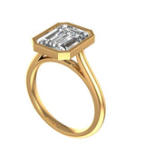 Emerald Cut Bezel Set Moissanite Engagement Ring, 10K/14K/18K Yellow Gold Ring, Solitaire Ring Gold, Wedding Ring For Her