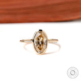 Oval Champagne Moissanite Engagement Ring Elongated OMC Bezel Set Low Profile Unique Champagne Color Moissanite Wedding Ring Gift