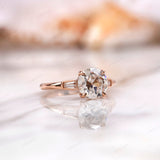 Vintage Old European Cut Moissanite Ring, Side Stone Tapered Baguette, Three Stone Engagement Ring, Four Prong Setting, Rose Gold Ring