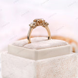 Old Cut Three Stone Ring, Oval Champagne Moissanite Ring, Three Stone Vintage Ring, Old Mine Cut Ring, OEC Side Stones Ring, Georgian Ring