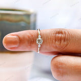 Dainty Round Three Stone Lab Diamond Trilogy Engagement Ring Pear Side Stones 10k 14k 18k Gold Delicate Rings Women 1 Year Anniversary Gift