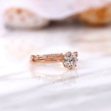 Round Hearts And Arrows Cut Lab Diamond Ring Set With Matching Distance Band Cathedral Rings Bridal Ring Set Rose Gold Wedding Ring Set
