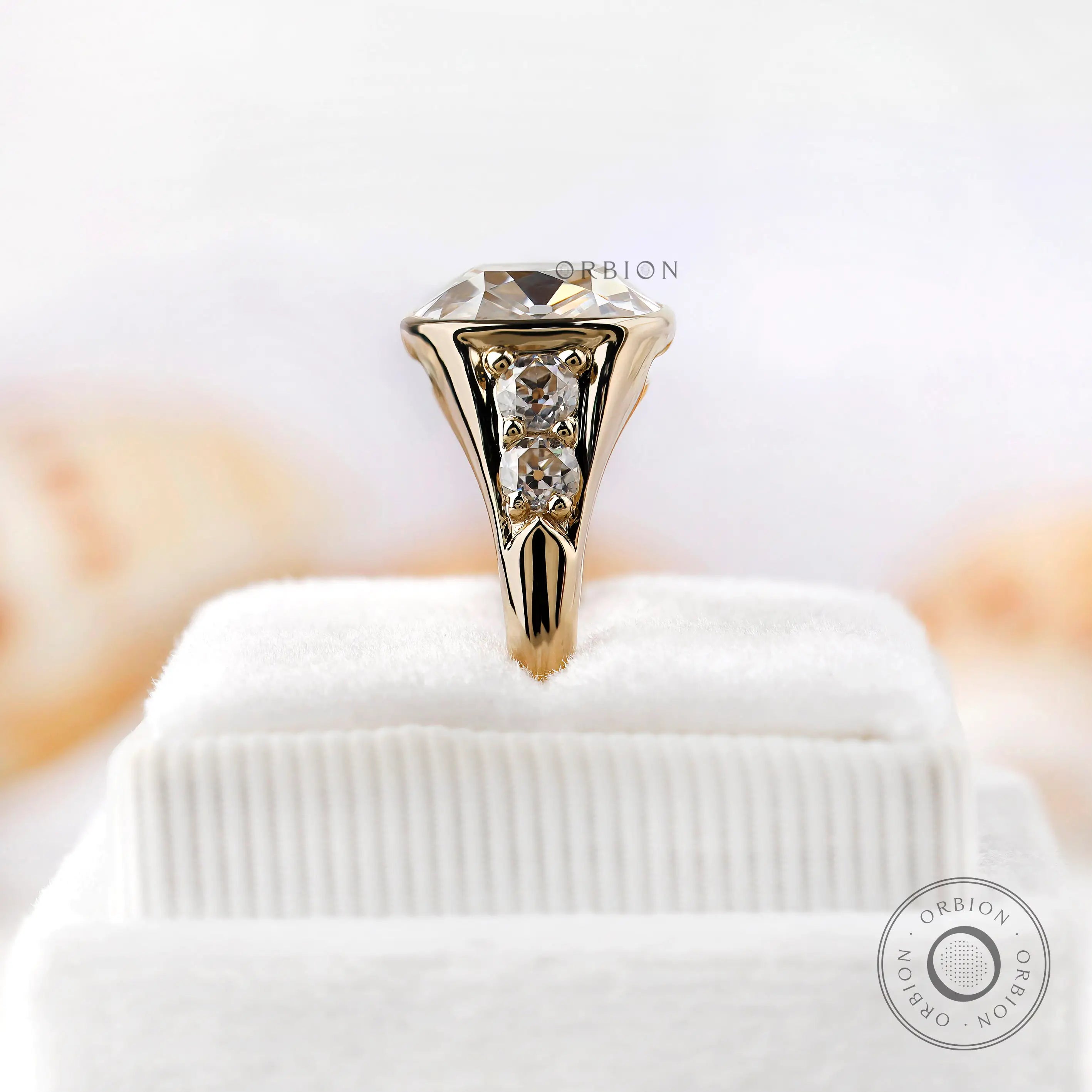 OMC cushion moissanite chunky ring shoulder accent stone view