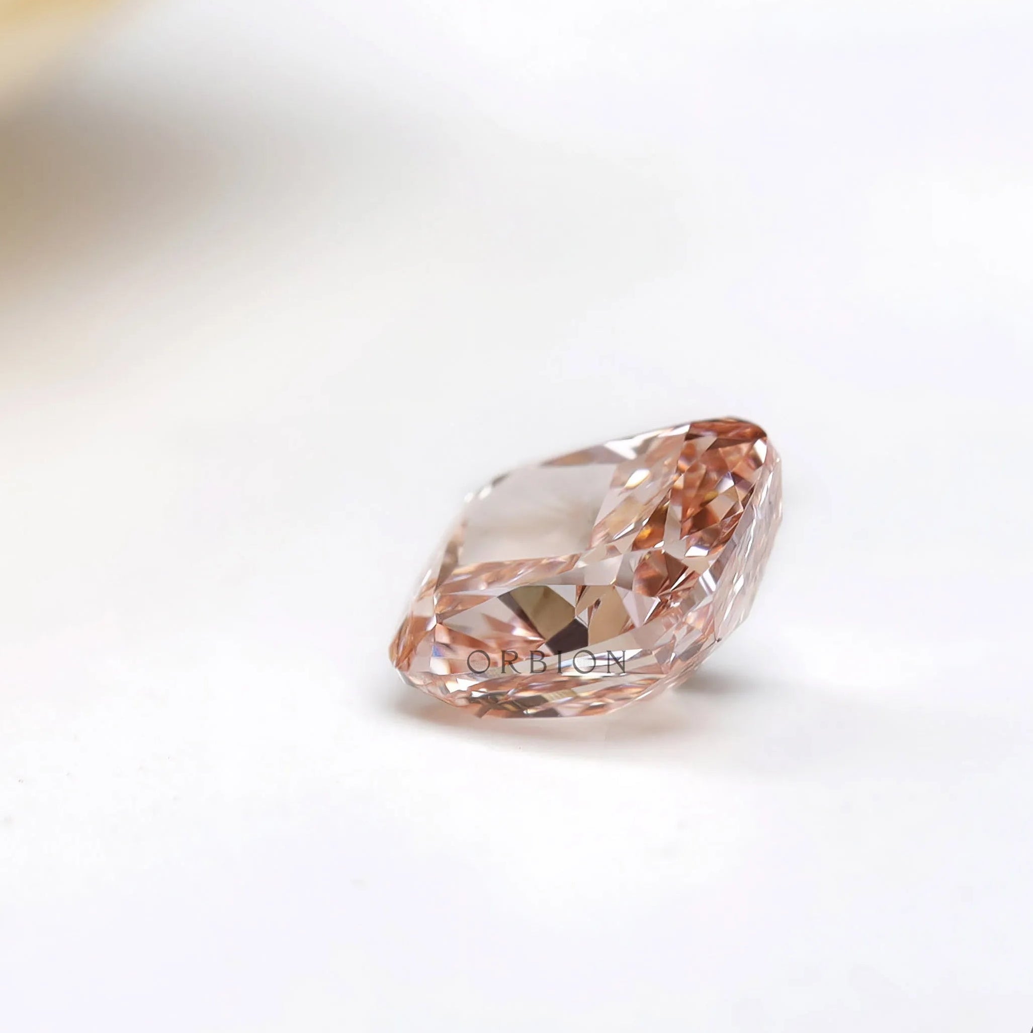 Side profile of fancy pink elongated cushion lab diamond