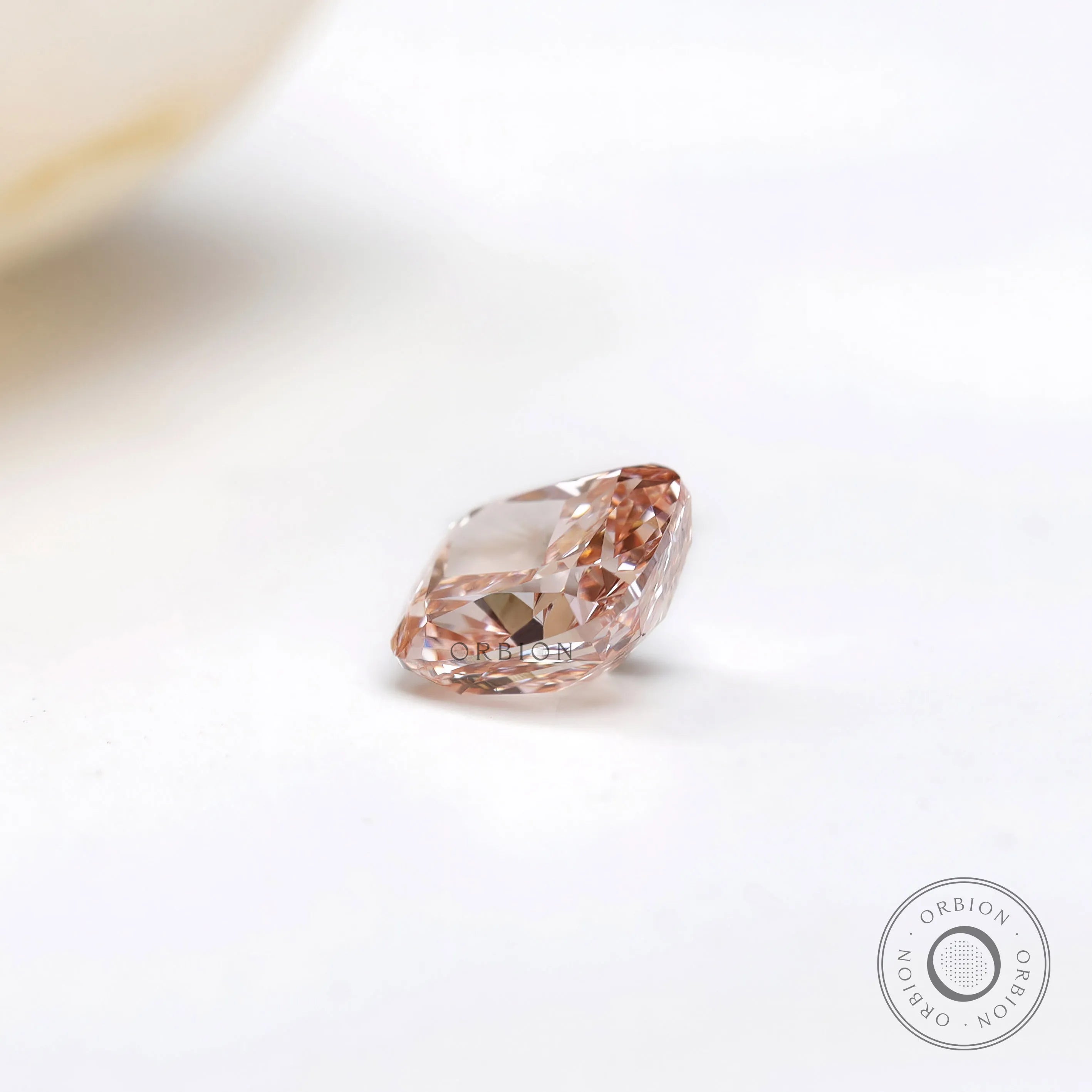 Side profile of fancy pink elongated cushion lab diamond