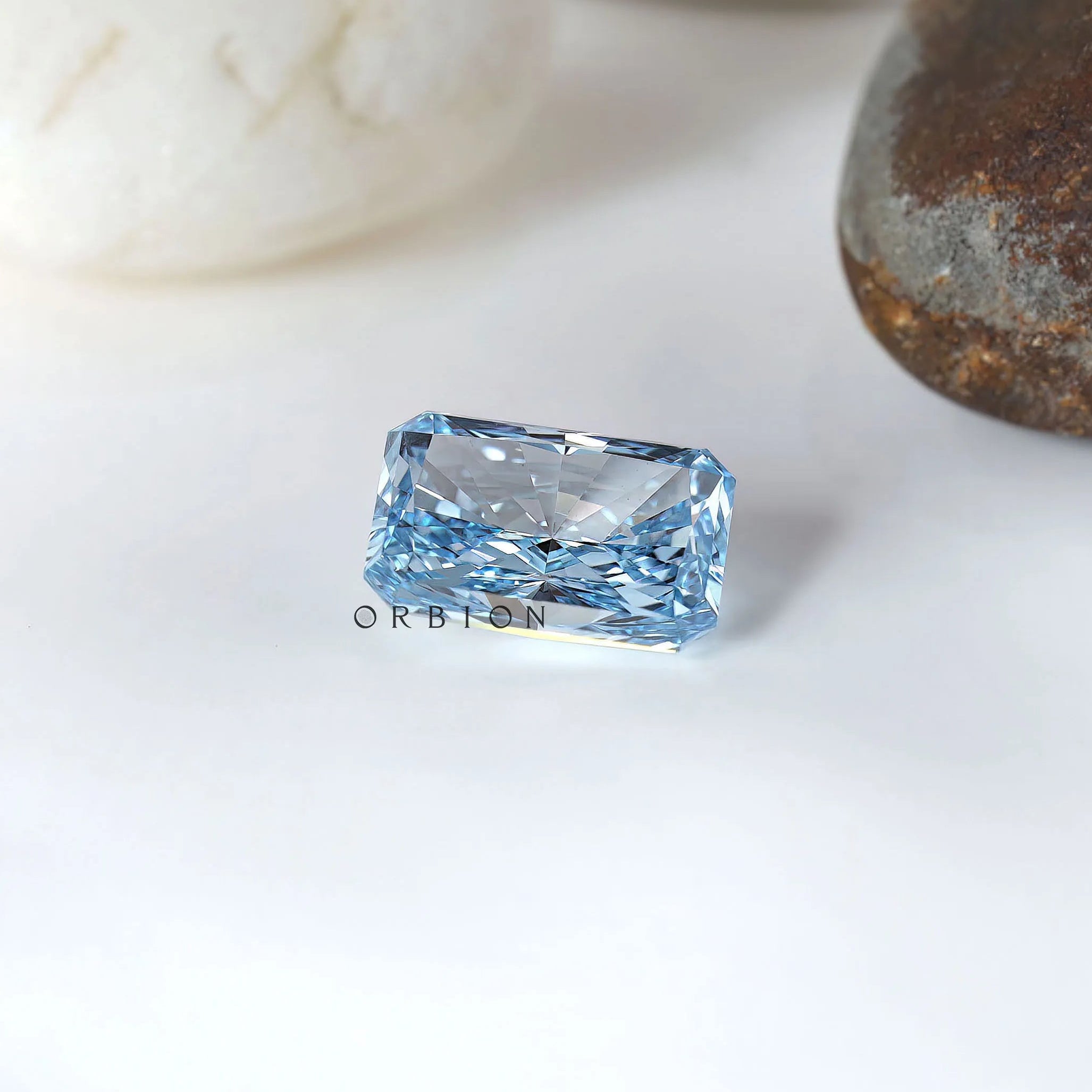 Pavilion view of fancy vivid blue radiant loose diamond