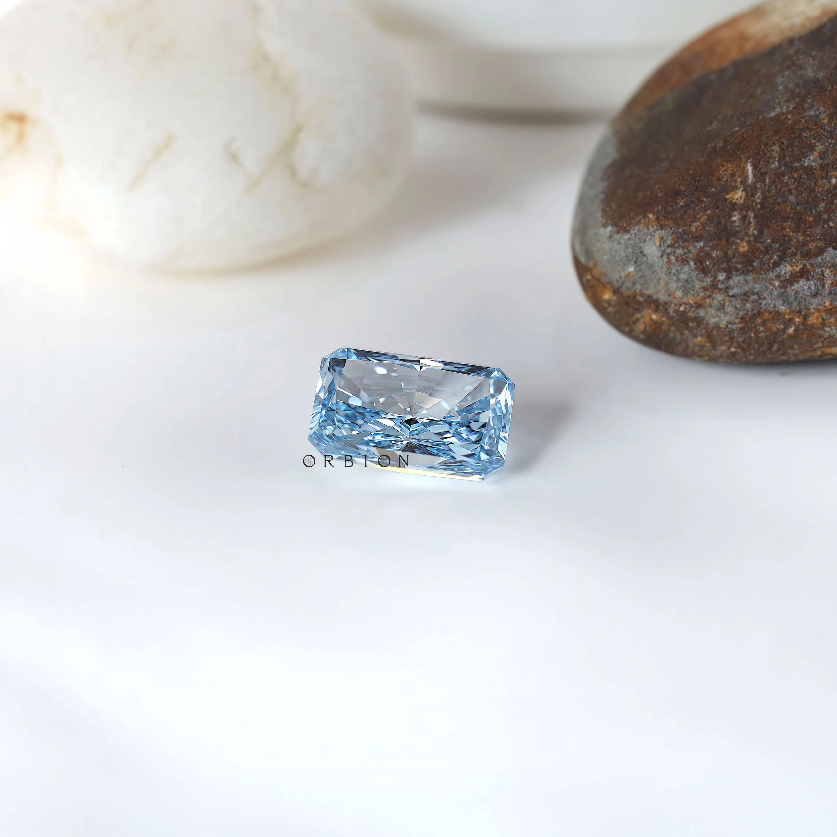 Pavilion view of fancy vivid blue radiant loose diamond