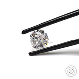 Old mine cut elongated cushion moissanite at side angle