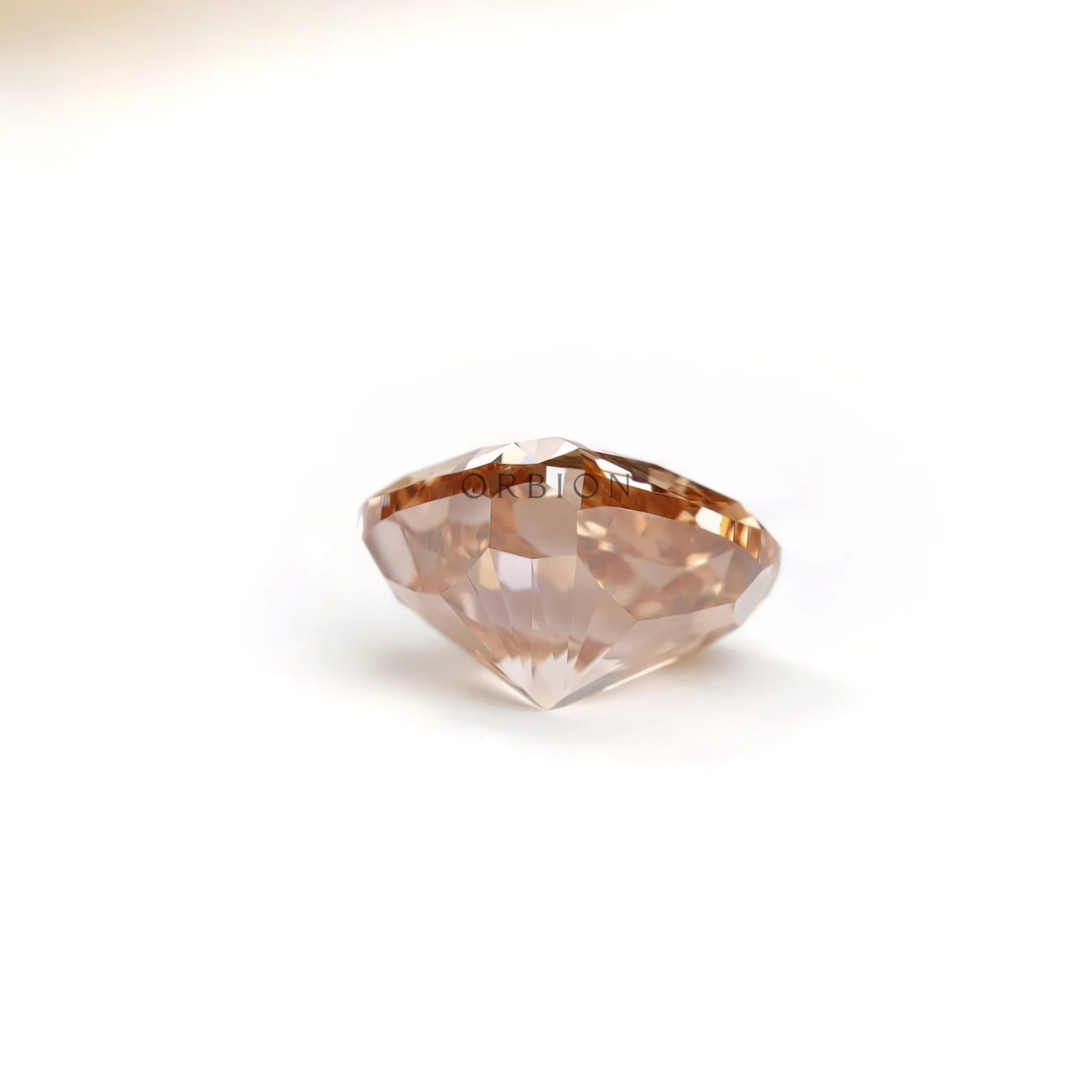 Side profile of fancy orange cushion brilliant lab diamond