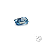 Blue radiant lab diamond resting loose with pavilion view