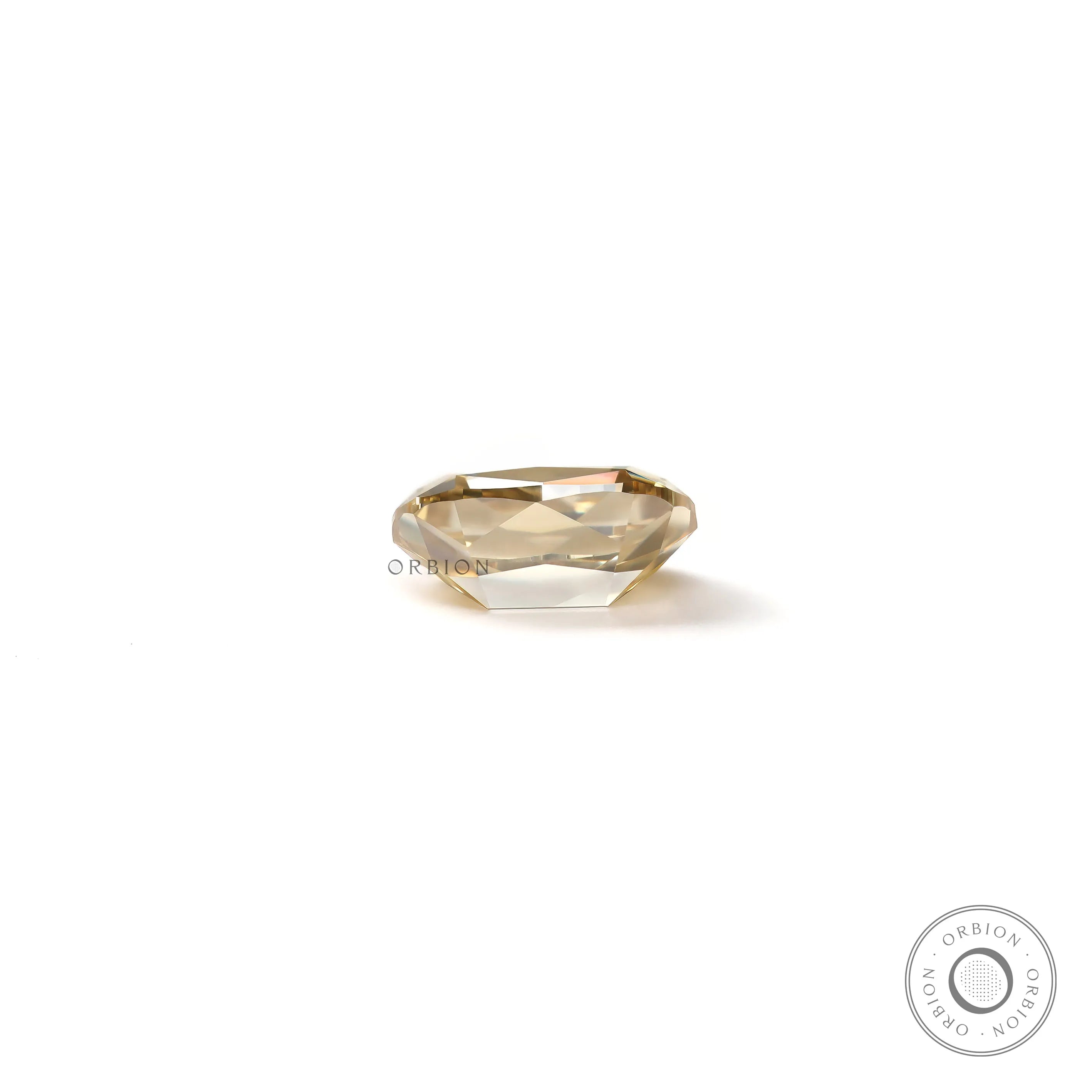 Back view of warm champagne loose moissanite with antique style faceting