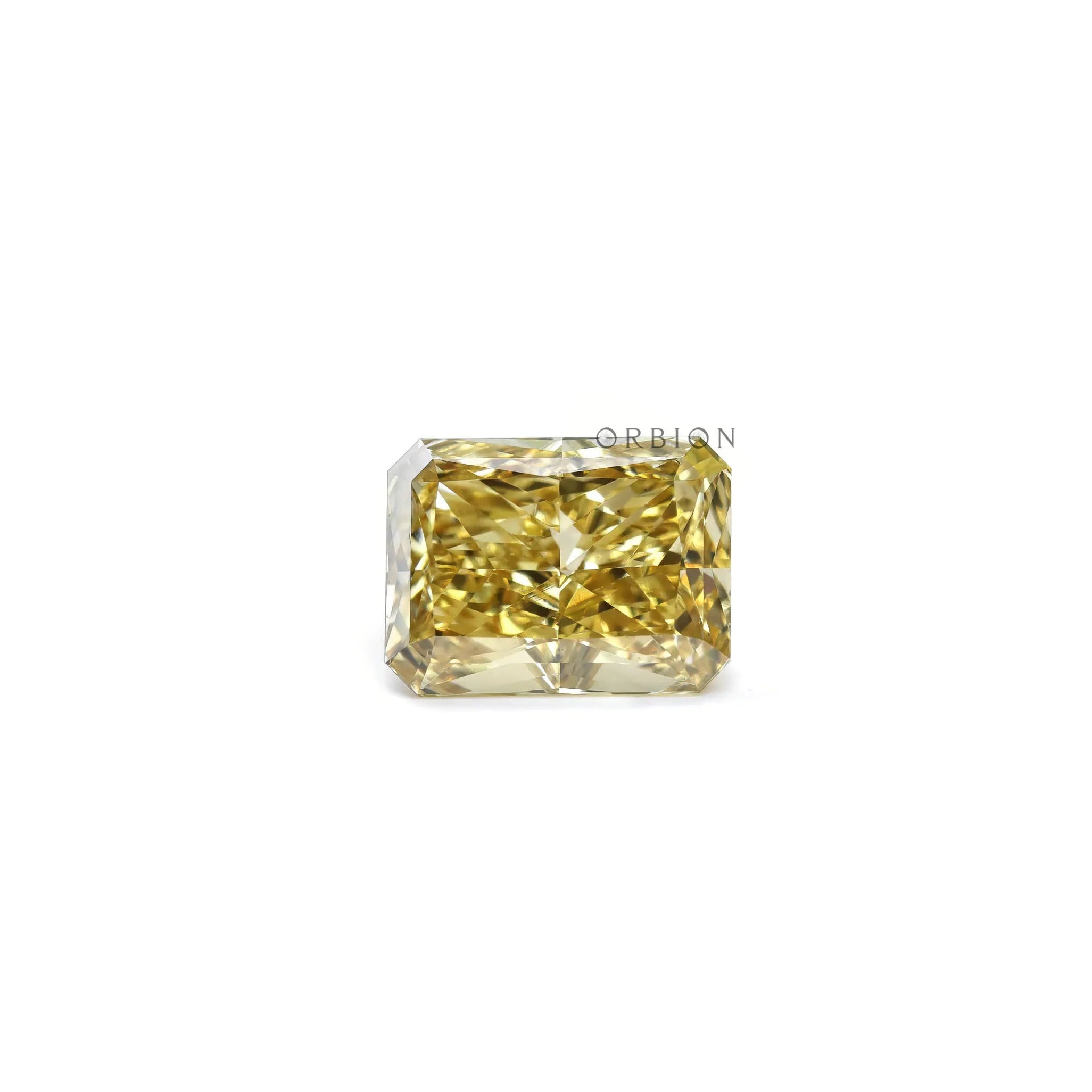 Fancy yellow radiant lab diamond front profile view