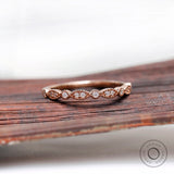 Art Deco Moissanite Fine Milgrain Wedding Band, Vintage Style Half Eternity Stacking Band, Unique Bridal Matching Band, Dainty Band For Her