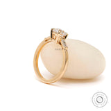 Round Old European Cut Moissanite Engagement Ring, Tapered Baguette Side Stone, 14K Yellow Gold Three Stone Ring, Anniversary Gift for Her